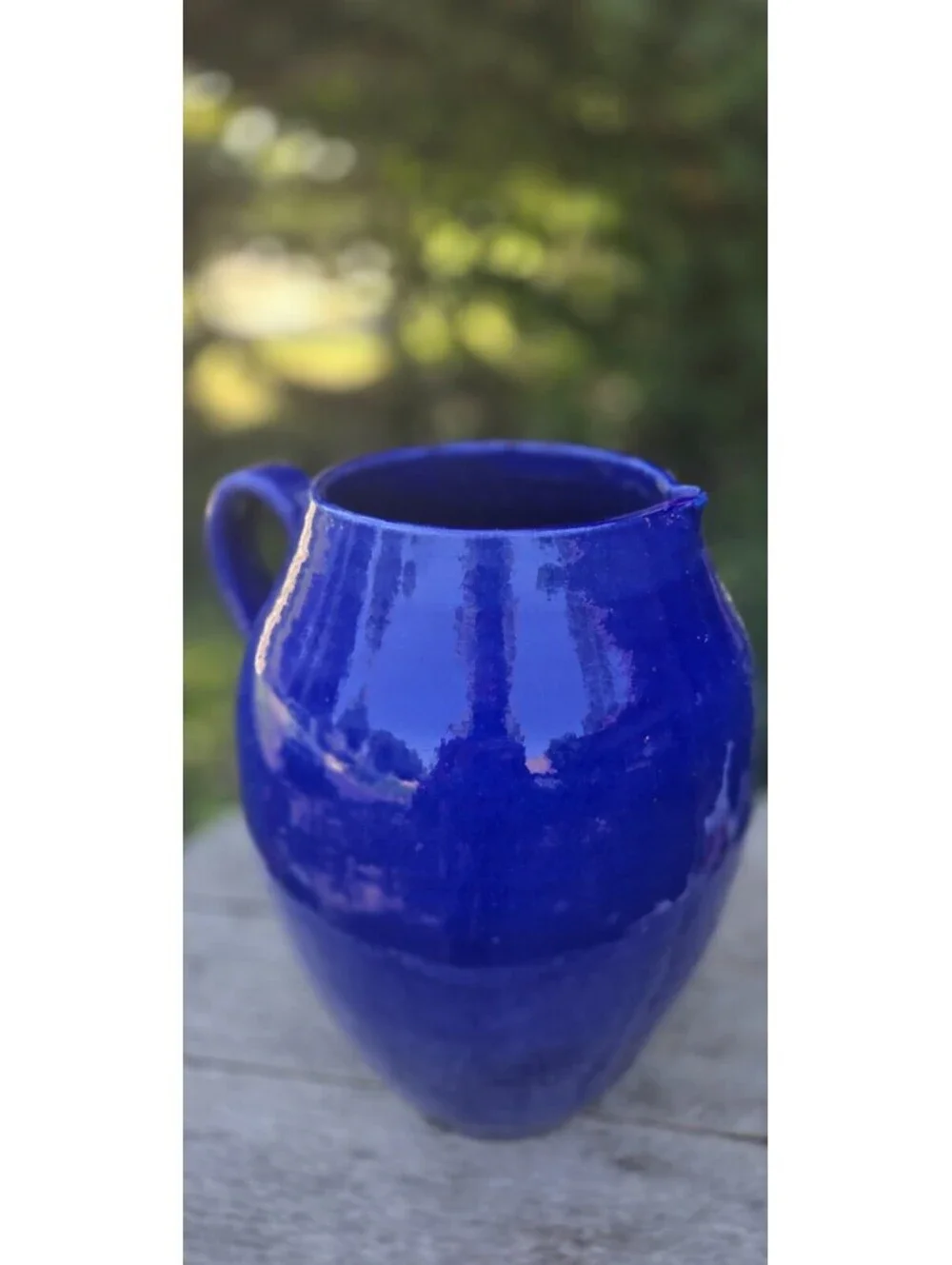 Cobalt Blue Pottery Vase Handmade In Portugal Vase 13X11 Inches 1 Chip